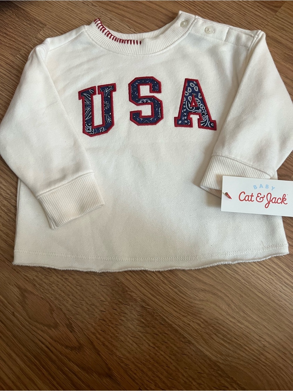Cat & Jack Baby Long-Sleeve Shirt with Red & Blue USA Applique